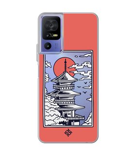 Funda para [ TCL 40 SE ] Dibujo Japones [ Pagoda con Fondo Transparente Japonesa ] de Silicona Flexible para Smartphone