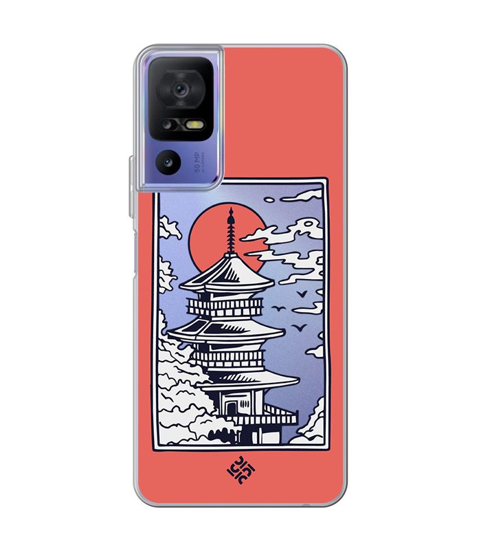 Funda para [ TCL 40 SE ] Dibujo Japones [ Pagoda con Fondo Transparente Japonesa ] de Silicona Flexible para Smartphone