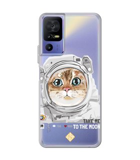 Funda para [ TCL 40 SE ] Dibujo Mascotas [ Gato Astronauta - Take Me To The Moon ] de Silicona Flexible para Smartphone