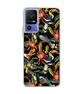 Funda para [ TCL 40 SE ] Dibujo Mascotas [ Estampado Aves y Hojas y Flores Tropicales ] de Silicona Flexible para Smartphone