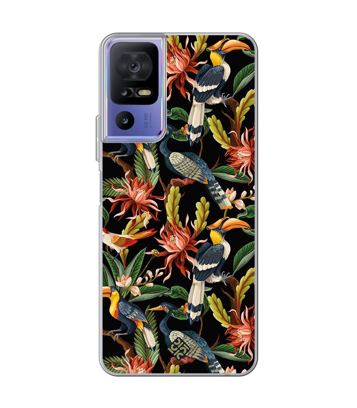 Funda para [ TCL 40 SE ] Dibujo Mascotas [ Estampado Aves y Hojas y Flores Tropicales ] de Silicona Flexible para Smartphone