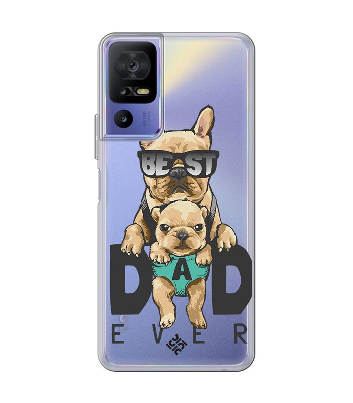 Funda para [ TCL 40 SE ] Dibujo Mascotas [ Perro Bulldog - Best Dad Ever ] de Silicona Flexible para Smartphone