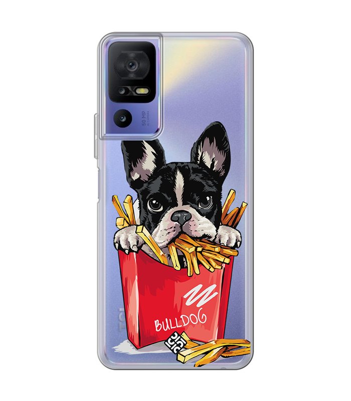 Funda para [ TCL 40 SE ] Dibujo Mascotas [ Perrito Bulldog con Patatas ] de Silicona Flexible para Smartphone