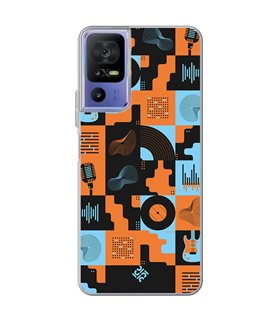 Funda para [ TCL 40 SE ] Diseño Música [ Iconos Música Naranja y Azul ] de Silicona Flexible para Smartphone