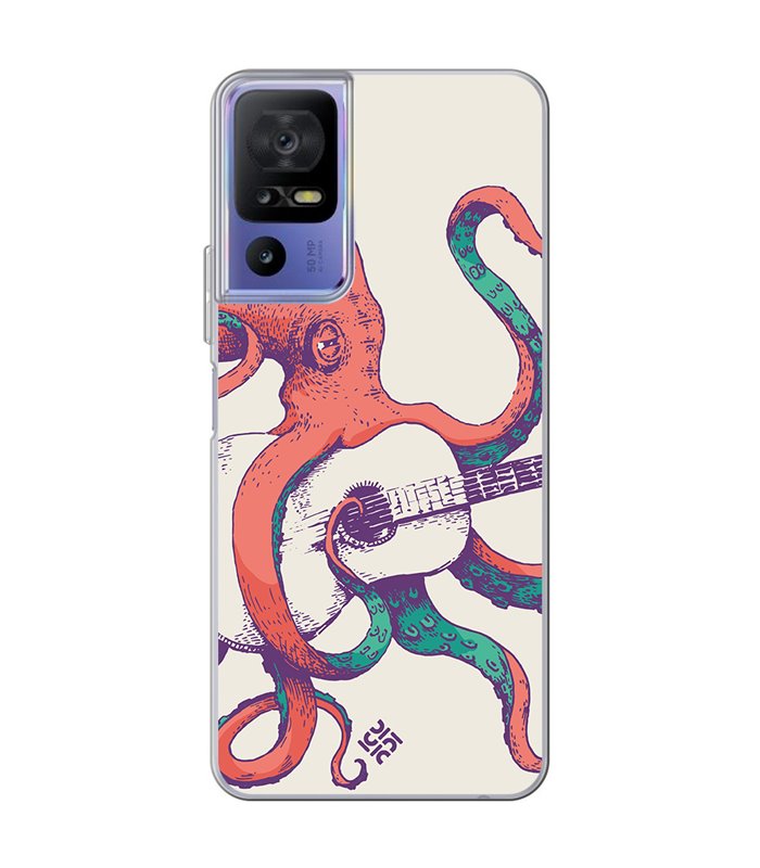 Funda para [ TCL 40 SE ] Diseño Música [ Pulpo Tocando la Guitarra ] de Silicona Flexible para Smartphone