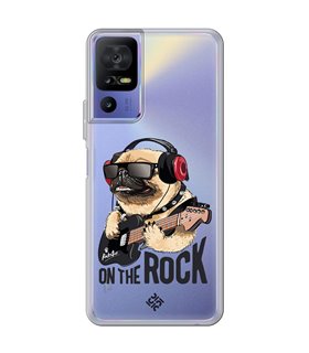 Funda para [ TCL 40 SE ] Diseño Música [ Pug Perro con Auriculares ] de Silicona Flexible para Smartphone