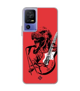 Funda para [ TCL 40 SE ] Diseño Música [ Rock & Roar - Dinosaurio Tocando la Guitarra ] de Silicona Flexible para Smartphone