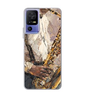 Funda para [ TCL 40 SE ] Diseño Música [ Pintura - Tocando el Saxofón ] de Silicona Flexible para Smartphone