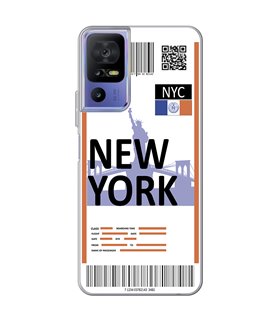 Funda para [ TCL 40 SE ] Billete de Avión [ New York ] de Silicona Flexible para Smartphone