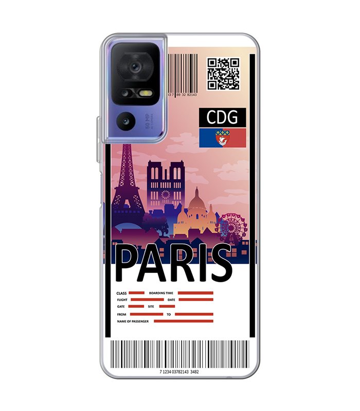 Funda para [ TCL 40 SE ] Billete de Avión [ París ] de Silicona Flexible para Smartphone