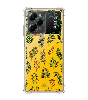 Funda Antigolpe [ POCO X5 Pro 5G ] Dibujo Botánico [ Hojas Ramas Verdes - Follaje Botánico ] Esquina Reforzada 1.5mm