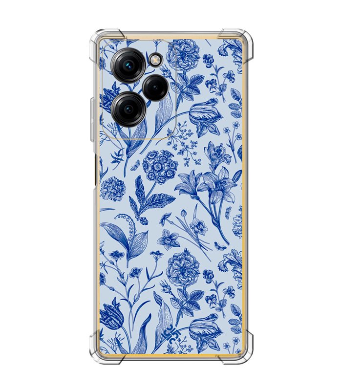 Funda Antigolpe [ POCO X5 Pro 5G ] Dibujo Botánico [ Flores Silvestres Patron Azul ] Esquina Reforzada Silicona 1.5