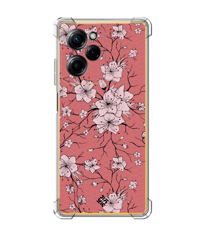 Funda Antigolpe [ POCO X5 Pro 5G ] Dibujo Botánico [ Flores sakura con patron japones ] Esquina Reforzada 1.5mm