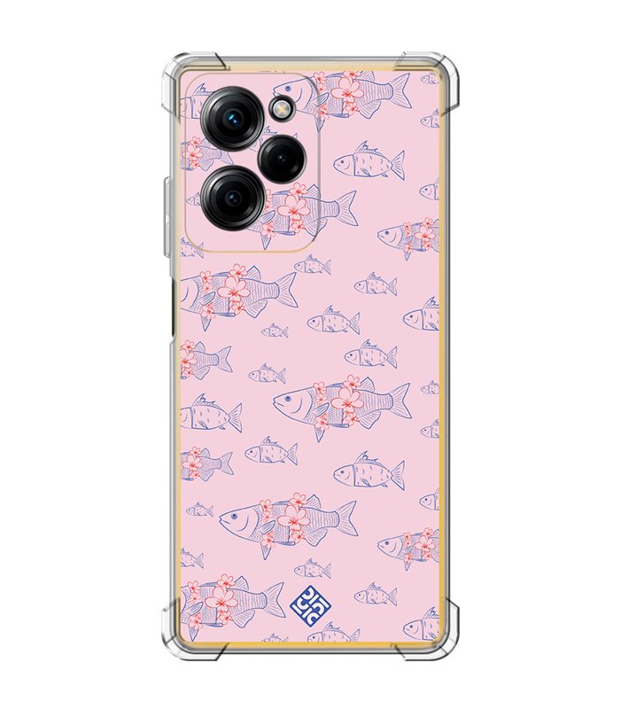 Funda Antigolpe [ POCO X5 Pro 5G ] Dibujo Japones [ Sakura y Pescado Rosa Pastel ] Esquina Reforzada Silicona