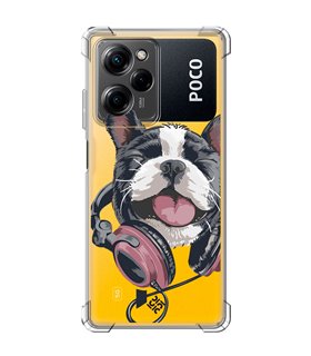 Funda Antigolpe [ POCO X5 Pro 5G ] Diseño Música [ Perro Feliz Escuchando Música ] Esquina Reforzada Silicona
