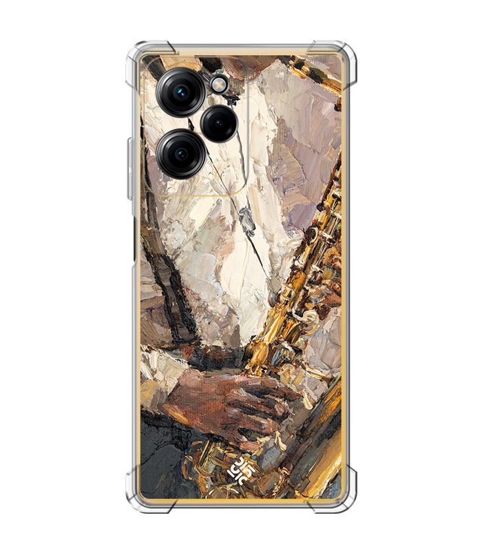 Funda Antigolpe [ POCO X5 Pro 5G ] Diseño Música [ Pintura - Tocando el Saxofón ] Esquina Reforzada Silicona Transparente