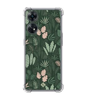Funda Antigolpe [ OPPO Reno 8 T ] Dibujo Botánico [ Patron Flora Vegetal Verde y Rosa ] Esquina Reforzada 1.5mm