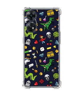 Funda Antigolpe [ OPPO Reno 8 T ] Dibujo Gamers [ Iconos de Juego Retro Pixel Art 8 Bits ] Esquina Reforzada 1.5mm 