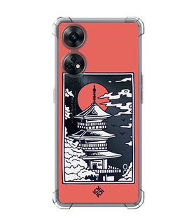 Funda Antigolpe [ OPPO Reno 8 T ] Dibujo Japones [ Pagoda con Fondo Transparente Japonesa ] Esquina Reforzada 1.5mm