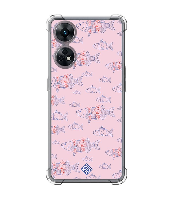 Funda Antigolpe [ OPPO Reno 8 T ] Dibujo Japones [ Sakura y Pescado Rosa Pastel ] Esquina Reforzada Silicona