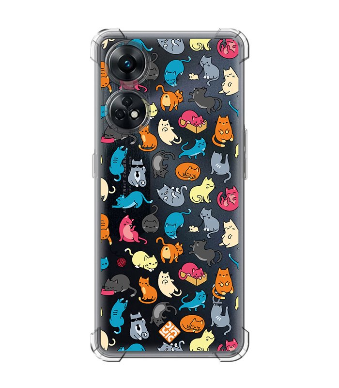 Funda Antigolpe [ OPPO Reno 8 T ] Dibujo Mascotas [ Gatos de Varios Colores ] Esquina Reforzada Silicona 1.5mm