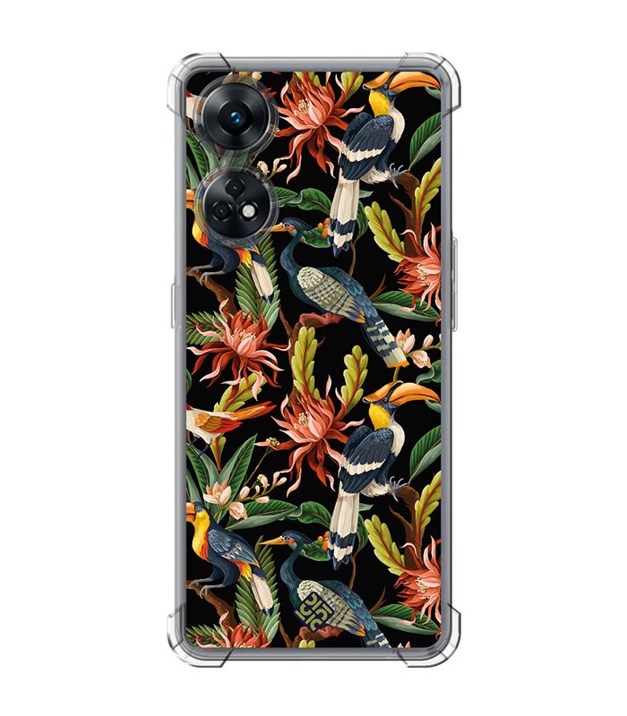 Funda Antigolpe [ OPPO Reno 8 T ] Dibujo Mascotas [ Estampado Aves y Hojas y Flores Tropicales ] Esquina Reforzada 1.5