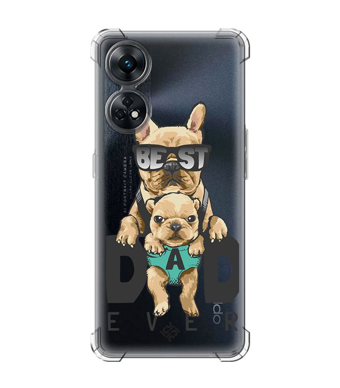 Funda Antigolpe [ OPPO Reno 8 T ] Dibujo Mascotas [ Perro Bulldog - Best Dad Ever ] Esquina Reforzada Silicona