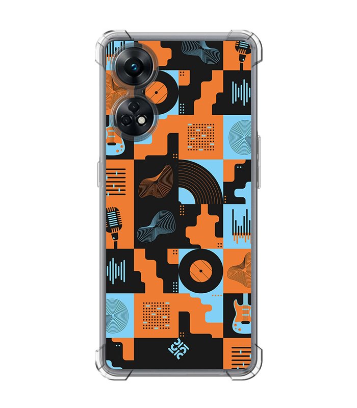 Funda Antigolpe [ OPPO Reno 8 T ] Diseño Música [ Iconos Música Naranja y Azul ] Esquina Reforzada Silicona 1.5 