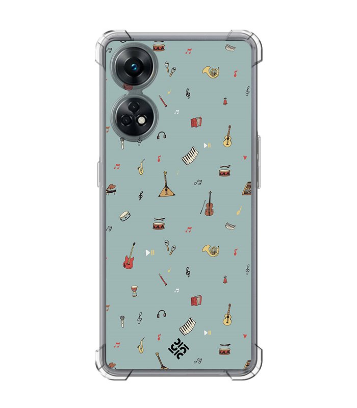 Funda Antigolpe [ OPPO Reno 8 T ] Diseño Música [ Collage Instrumentos Musicales ] Esquina Reforzada Silicona