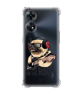 Funda Antigolpe [ OPPO Reno 8 T ] Diseño Música [ Pug Perro con Auriculares ] Esquina Reforzada Silicona 1.5mm