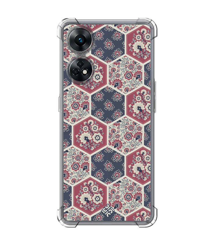 Funda Antigolpe [ OPPO Reno 8 T ] Dibujo Tendencias [ Diseño Azulejos Hexágonales con Flores ] Esquina Reforzada