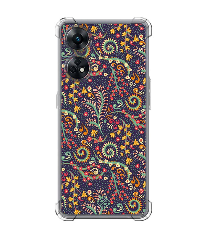 Funda Antigolpe [ OPPO Reno 8 T ] Dibujo Auténtico [ Patrón de Platas Abstractas ] Esquina Reforzada Silicona 1.5mm