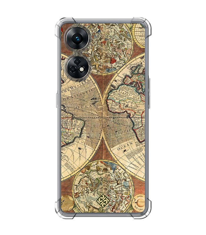 Funda Antigolpe [ OPPO Reno 8 T ] Dibujo Auténtico [ Antiguo Mapa Mundi ] Esquina Reforzada Silicona 1.5mm Transparente