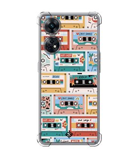 Funda Antigolpe [ OPPO Reno 8 T ] Dibujo Auténtico [ Cintas de Cassette ] Esquina Reforzada Silicona 1.5mm Transparente