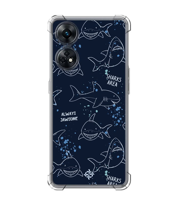 Funda Antigolpe [ OPPO Reno 8 T ] Dibujo Auténtico [ Sharks Area ] Esquina Reforzada Silicona 1.5mm Transparente