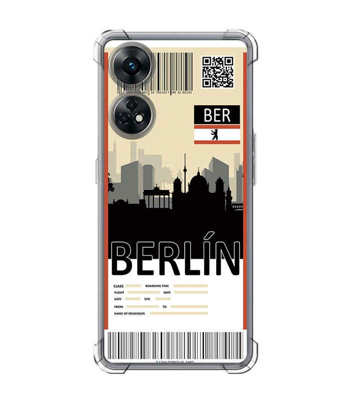 Funda Antigolpe [ OPPO Reno 8 T ] Billete de Avión [ Berlín ] Esquina Reforzada Silicona 1.5mm Transparente