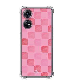 Funda Antigolpe [ OPPO Reno 8 T ] Color del Año Magenta [ Checkerboard Magenta - Patrón de Cuadrados - Estilo Acuarela ] Esquina