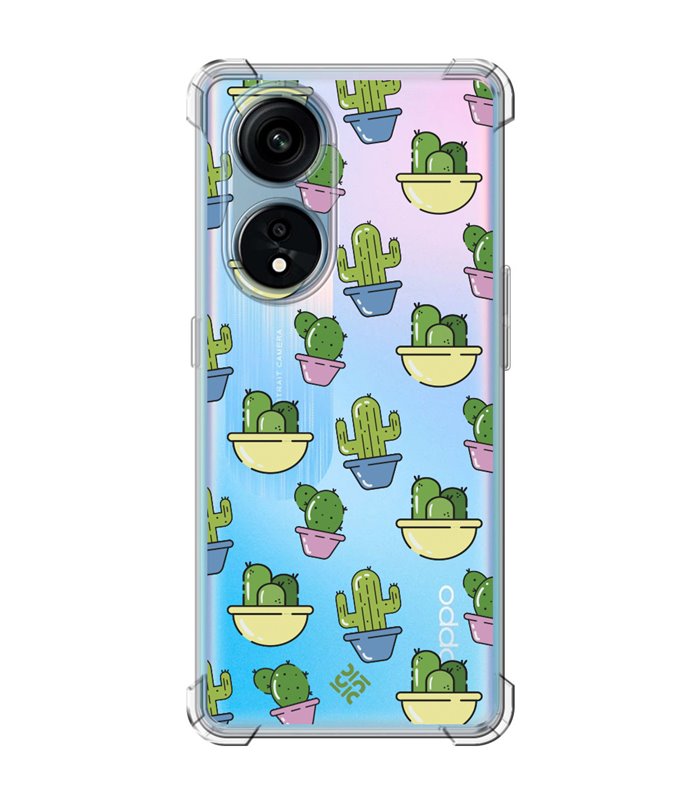 Funda Antigolpe [ OPPO A1 Pro 5G ] Dibujo Auténtico [ Cactus en Macetas ] Esquina Reforzada Silicona 1.5 