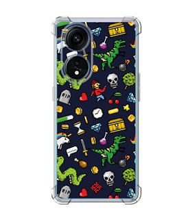 Funda Antigolpe [ OPPO A1 Pro 5G ] Dibujo Gamers [ Iconos de Juego Retro Pixel Art 8 Bits ] Esquina 1.5