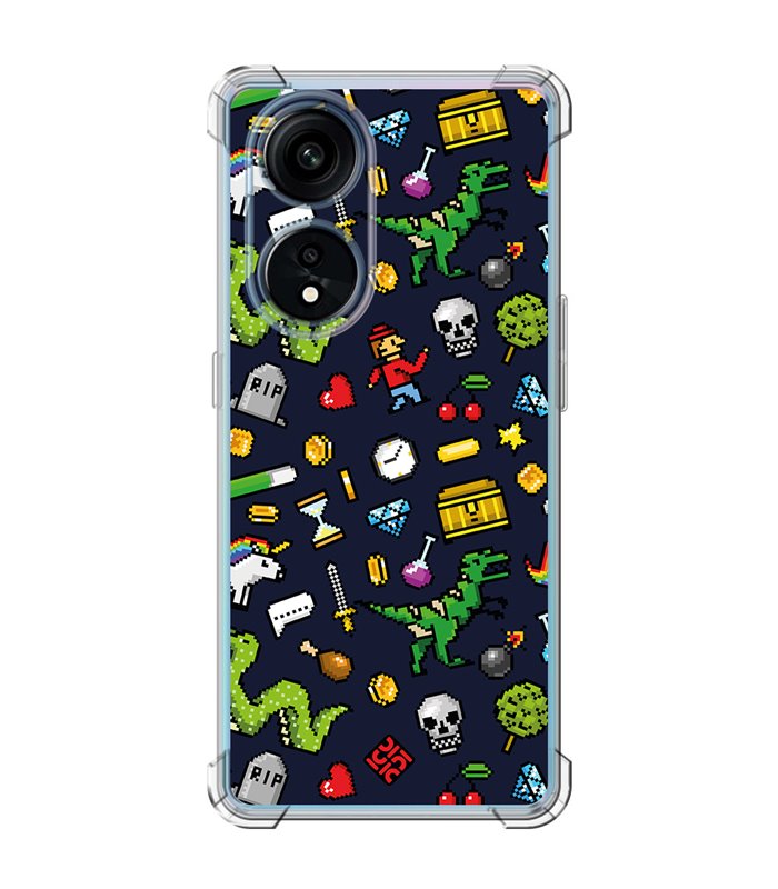 Funda Antigolpe [ OPPO A1 Pro 5G ] Dibujo Gamers [ Iconos de Juego Retro Pixel Art 8 Bits ] Esquina 1.5