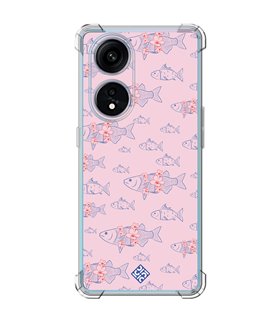 Funda Antigolpe [ OPPO A1 Pro 5G ] Dibujo Japones [ Sakura y Pescado Rosa Pastel ] Esquina Reforzada Silicona