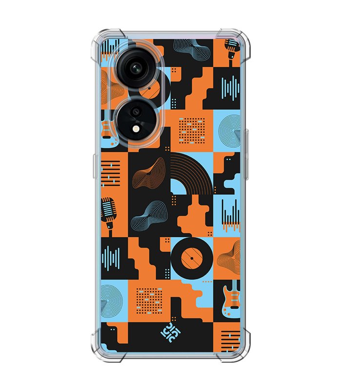 Funda Antigolpe [ OPPO A1 Pro 5G ] Diseño Música [ Iconos Música Naranja y Azul ] Esquina Reforzada 1.5 