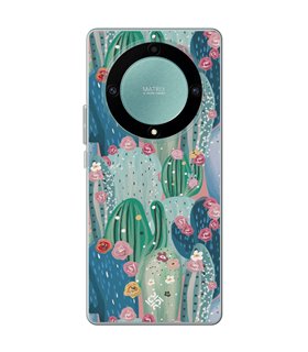 Funda para [ Honor Magic 5 Lite ] Dibujo Botánico [ Cactus Con Flores Rosas ] de Silicona Flexible para Smartphone