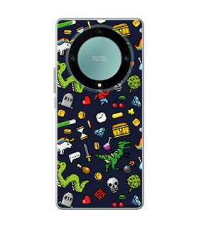 Funda para [ Honor Magic 5 Lite ] Dibujo Gamers [ Iconos de Juego Retro Pixel Art 8 Bits ] de Silicona Flexible