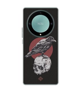 Funda para [ Honor Magic 5 Lite ] Dibujo Gotico [ Cuervo Sobre Cráneo ] de Silicona Flexible para Smartphone