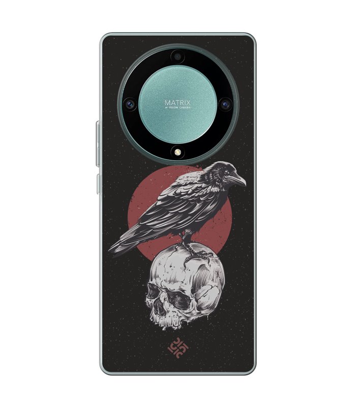 Funda para [ Honor Magic 5 Lite ] Dibujo Gotico [ Cuervo Sobre Cráneo ] de Silicona Flexible para Smartphone