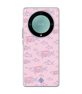 Funda para [ Honor Magic 5 Lite ] Dibujo Japones [ Sakura y Pescado Rosa Pastel ] de Silicona