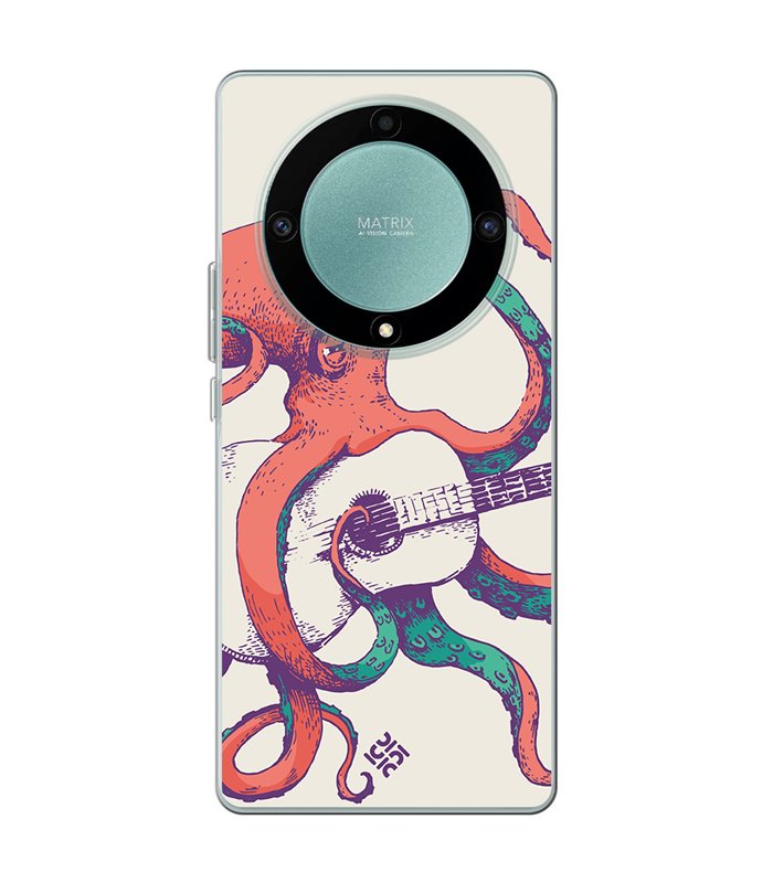 Funda para [ Honor Magic 5 Lite ] Diseño Música [ Pulpo Tocando la Guitarra ] de Silicona Flexible