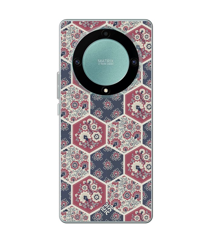 Funda para [ Honor Magic 5 Lite ] Dibujo Tendencias [ Diseño Azulejos Hexágonales con Flores ] de Silicona Flexible