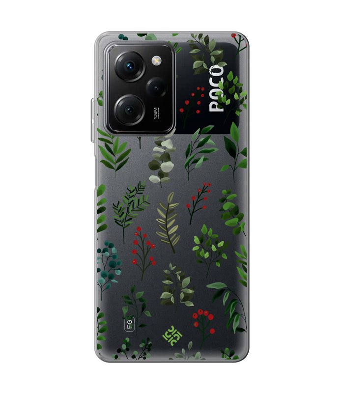 Funda para [ POCO X5 Pro 5G ] Dibujo Botánico [ Hojas Ramas Verdes - Follaje Botánico ] de Silicona Flexible
